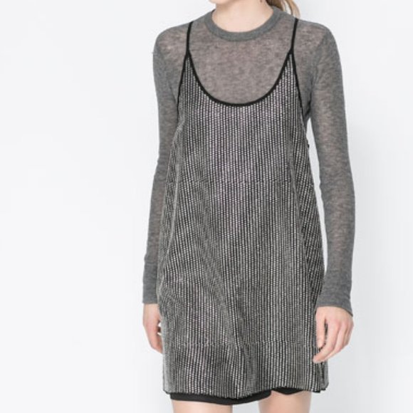Zara Dresses & Skirts - 💞HP💞 ZARA SILVER GLITTER STRAPPY DRESS PARTY